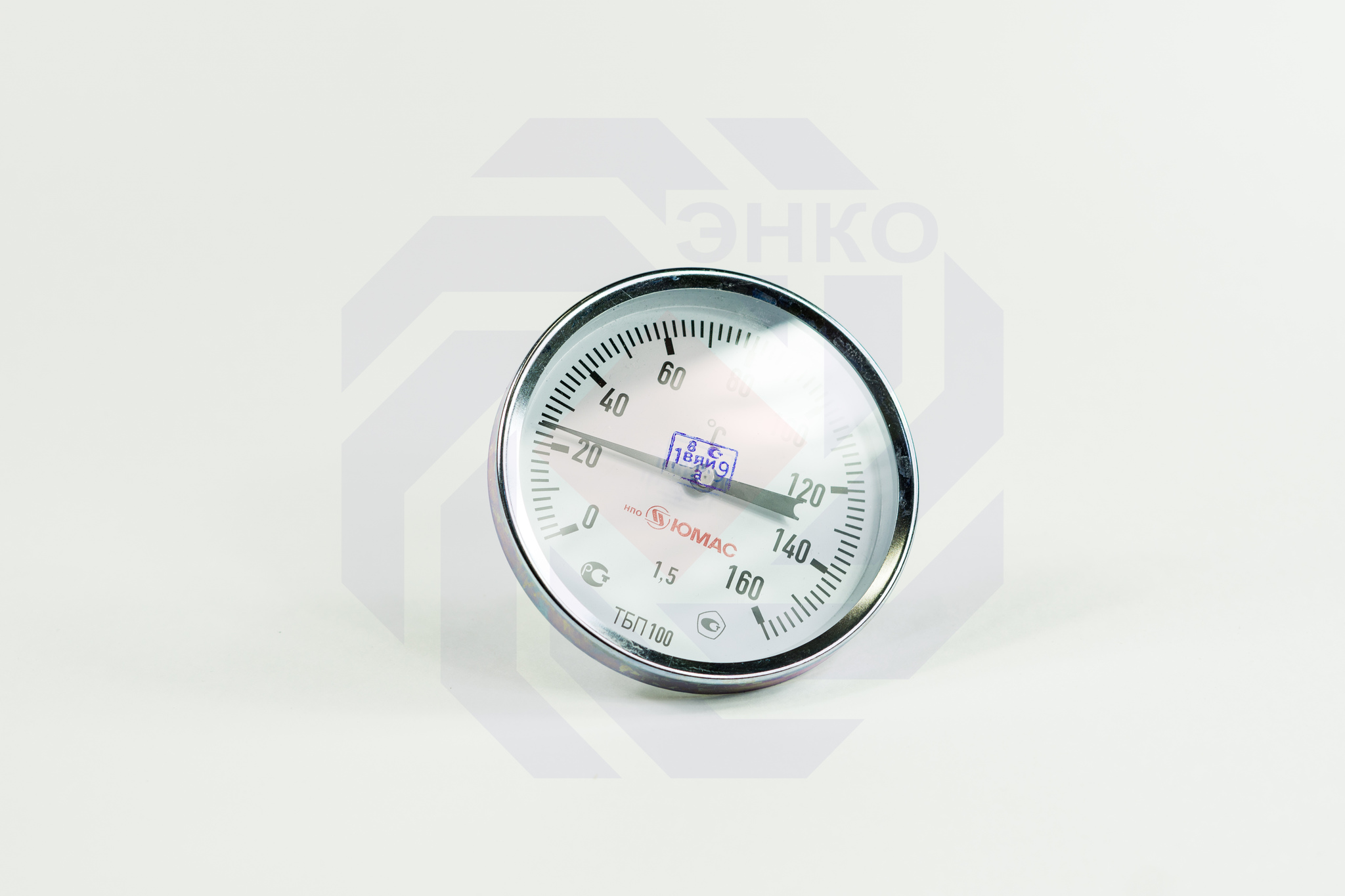 Термометр биметаллический аксиальный ЮМАС ТБП100/50/Т 0-160 °С 100 мм ½