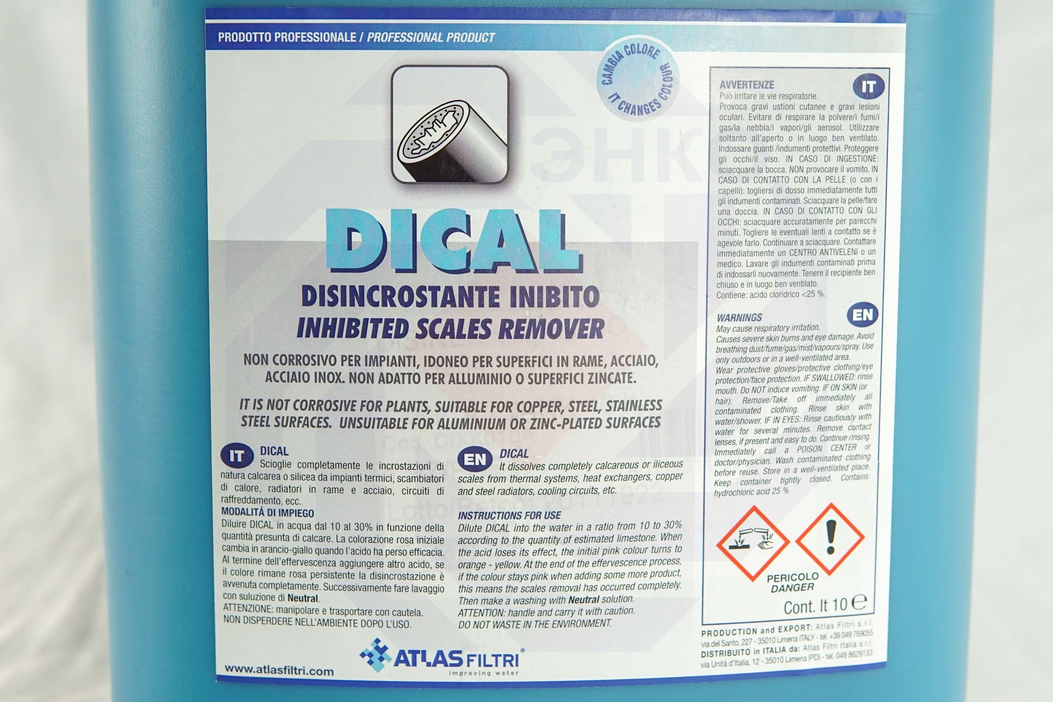 Реагент для очистки от накипи и ржавчины ATLAS DICAL pH 1 10 литров